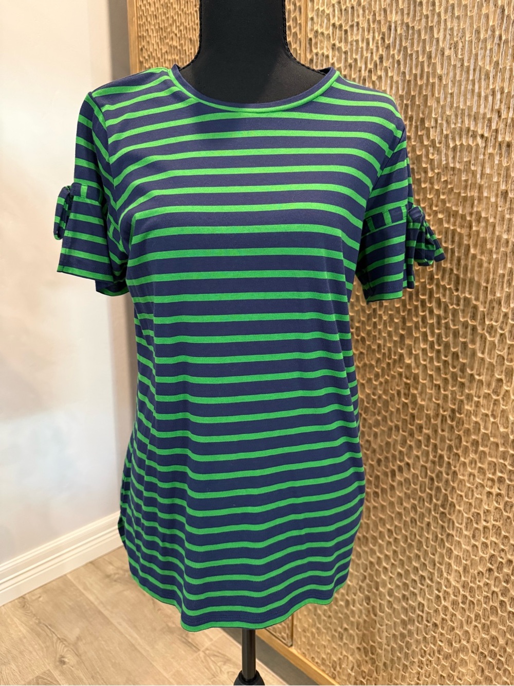 Michael Kors Green & Navy Striped Short Sleeve Top Medium